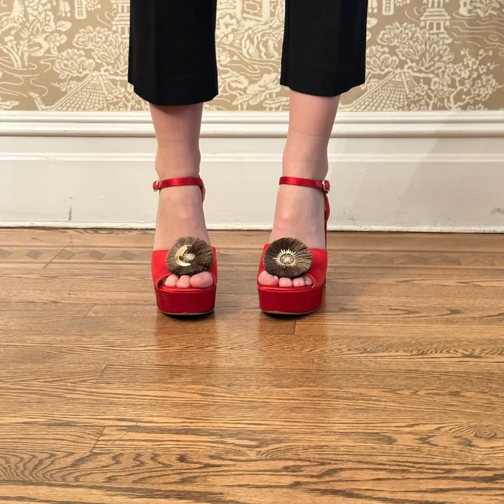 ANTONIO MELANI Red and Black Platform Heels - Picture 2 of 5